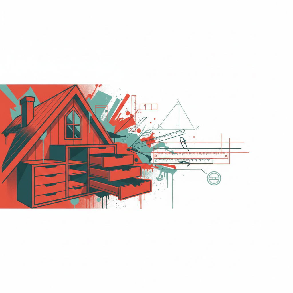 Modernes Graffiti-Banner: Maßgefertigte Auszugsschränke unter einer Dachschräge zur optimalen Kniestock-Nutzung.