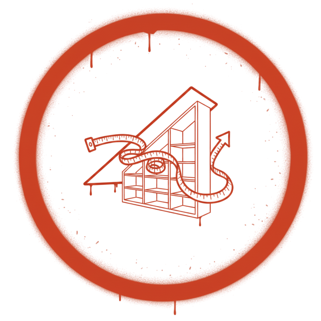 Graffiti-Icon in Rot (#f62a00) als Symbol für individuelle Möbel-Sonderlösungen unter Dachschrägen und Treppen von Brani Beer.