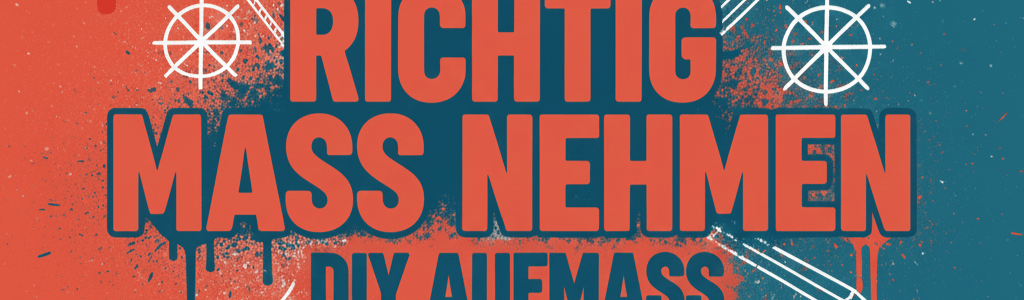 Modernes Graffiti-Banner in Petrol #1e656d und Rot-Orange #f62a00 mit symbolischen Messwerkzeugen wie Maßband und Winkel für die professionelle Möbelplanung.