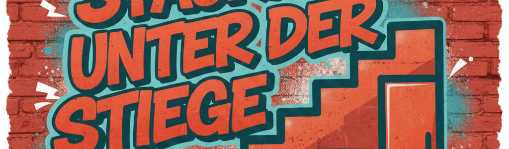 Graffiti-Illustration Stauraum unter der Stiege mit maßgefertigten Auszügen und Schranklösungen von Brani Beer.